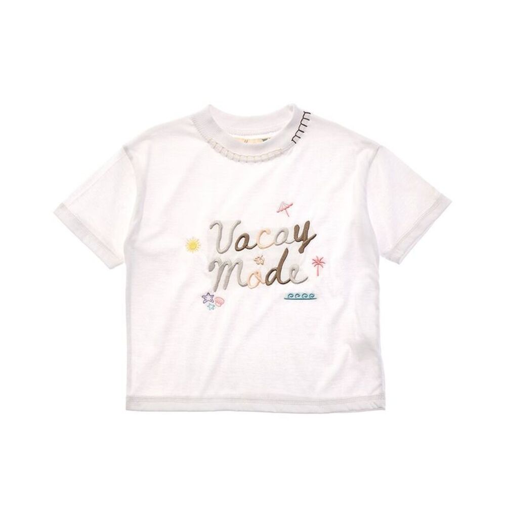 Vintage Havana Girls  Vacay Mode Embroidery Boxy T-Shirt, White